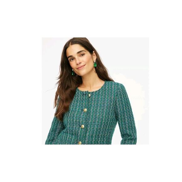 J. Crew Tweed lady jacket sz 16 green and navy blue blazer $228 - Picture 3 of 10